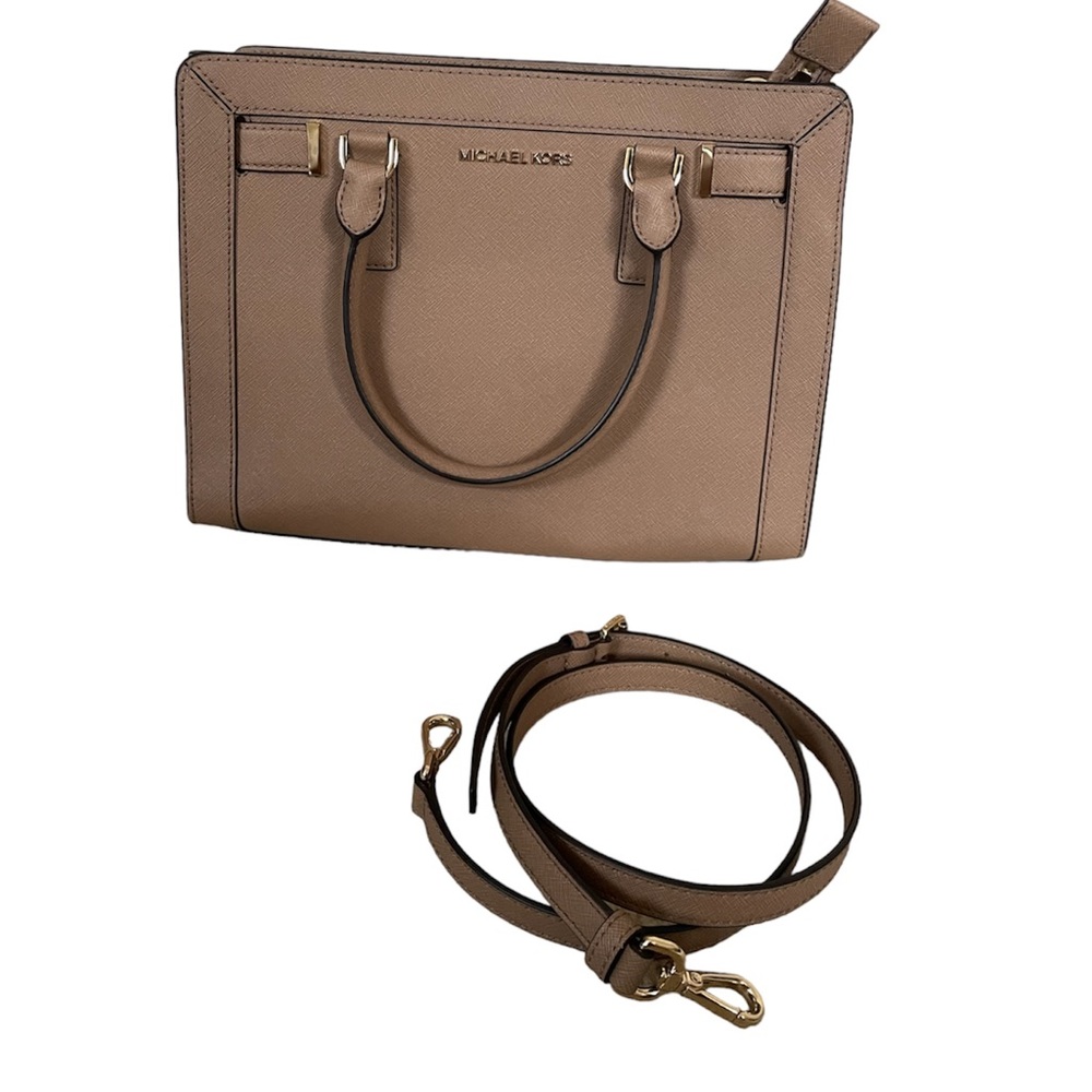 Michael Kors Dillon Saffiano Leather Crossbody Handbag Tan Satchel - Picture 6 of 6